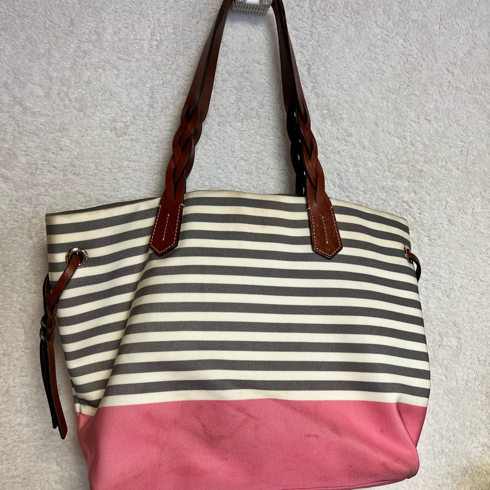 Dooney & Bourke Pink and Brown Canvas Tote with Leather Straps - Picture 7 of 14